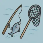 釣り竿と網の画像