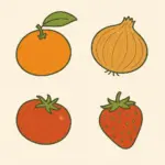 みかん、玉ねぎ、トマト、苺の画像