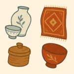 陶磁器、絨毯、漆器、木工品の画像