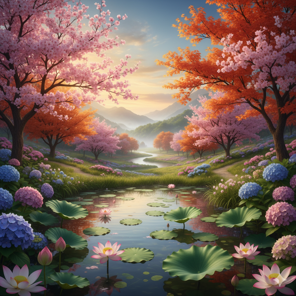 桜、紅葉、紫陽花、蓮の画像