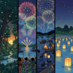 蛍、花火大会、鵜飼い、灯篭流しの画像